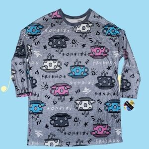 NWT - F.R.I.E.N.D.S - GRAY - CUPS OF COFFEE GRAPHICS - SLEEPSHIRT  - Size L